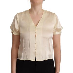 L'Autre Chose Blouse Off White Silk Short Sleeves V-neck Women's Top